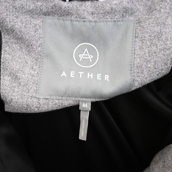 Aether Chelsea Puffer Coat Medium Gray Wool Full Zip Jacket Pockets Down Filled - Picture 5 of 6